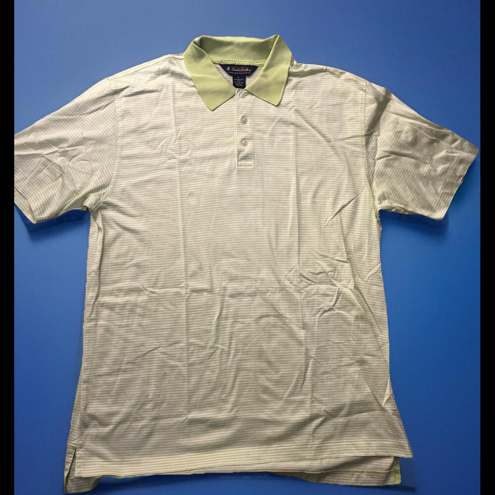 Brooks Brothers Polo Men's L Green White Striped Performance Golf Original Fit